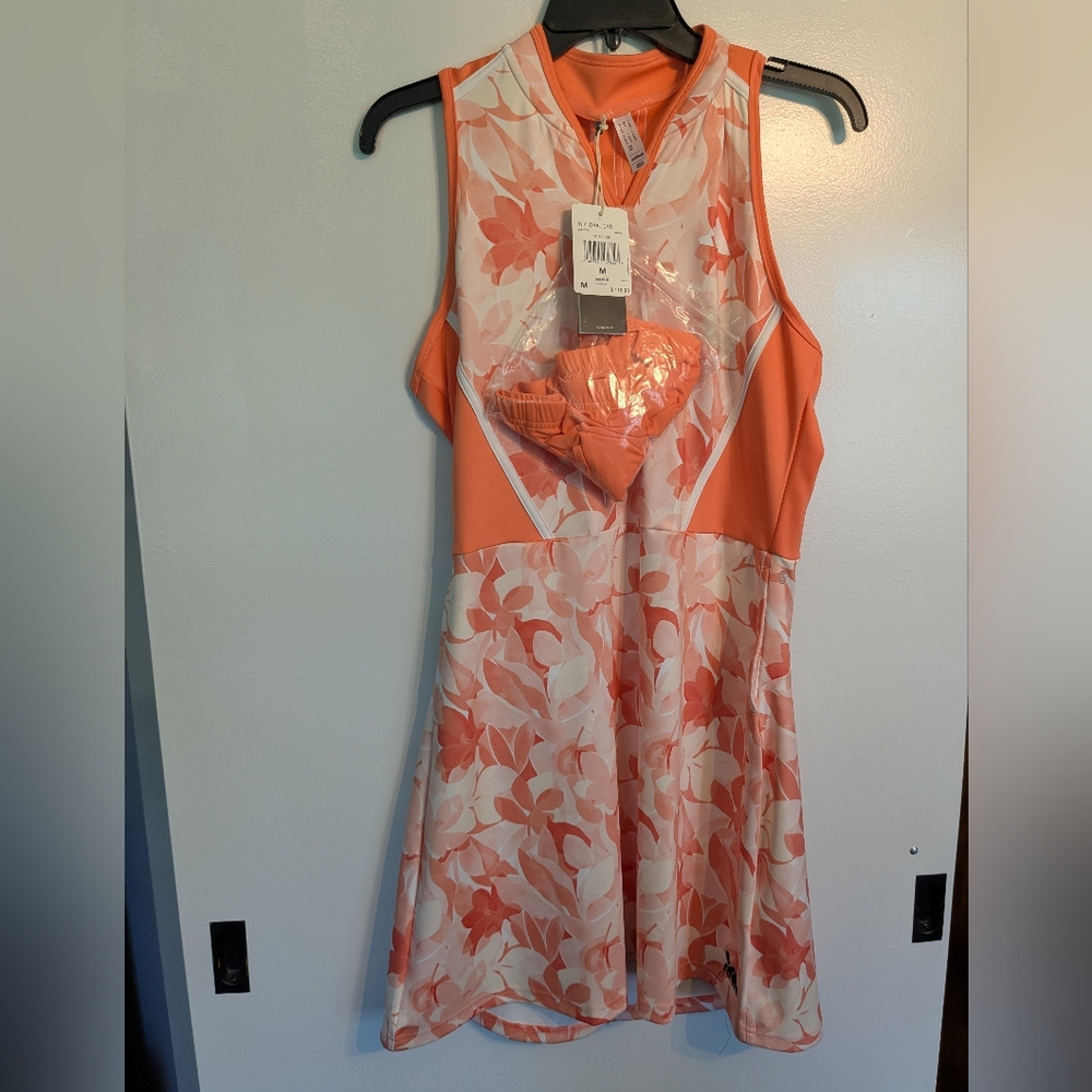 Adidas Women's Medium Golf / tennis Orange Floral Dress With Shorts